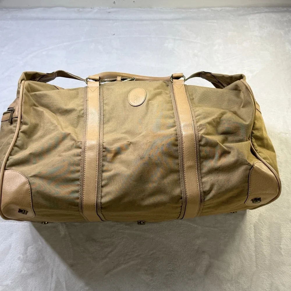 VTG Polo Ralph Lauren Duffle weekender buckle strap large Tan canvas pony